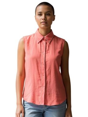 Tuzzi Coral Red/Pink Mini Metal Grommet Sleeveless Button Up Collar Top (6)